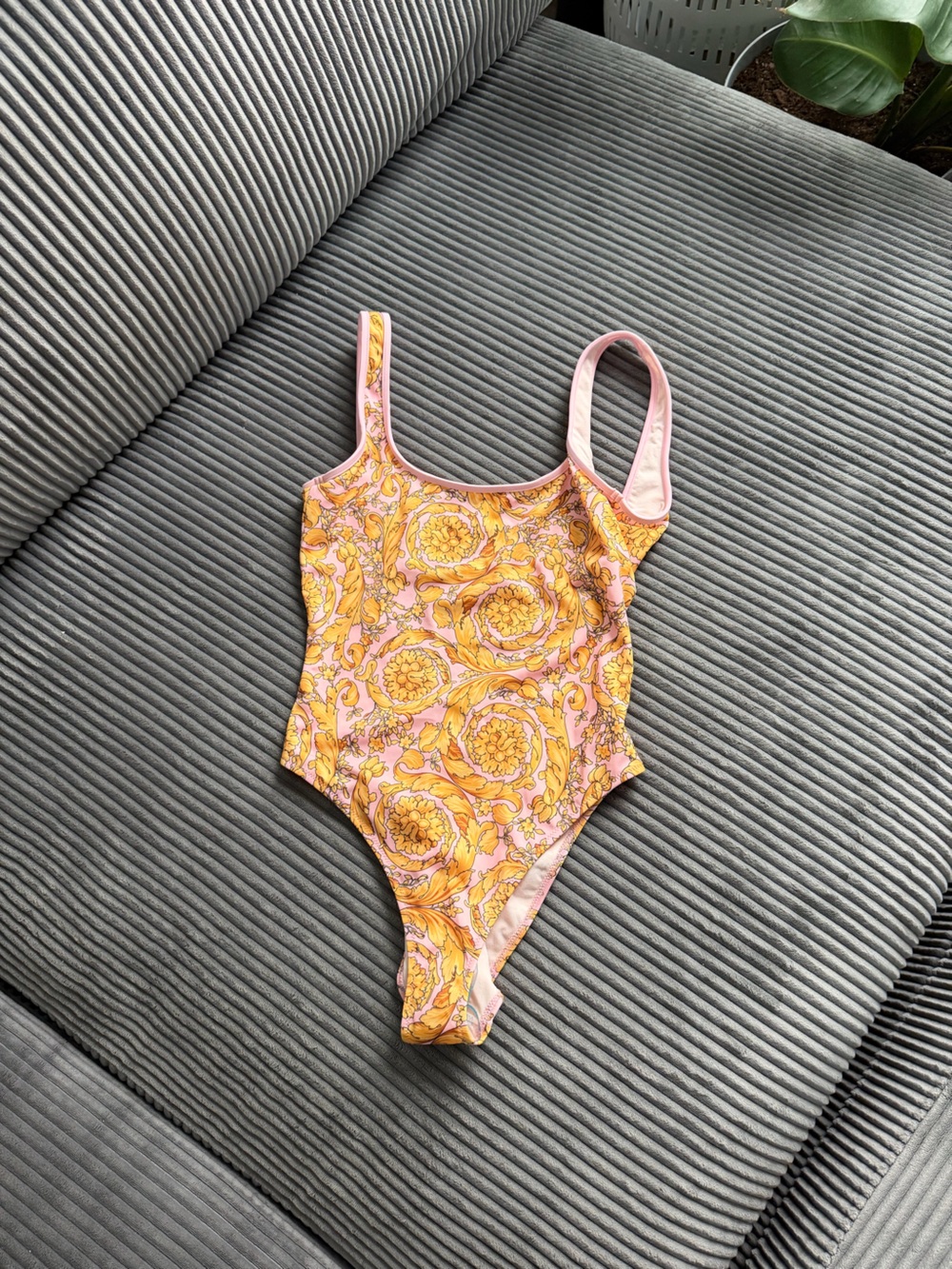 Versace Pink and Yellow Baroque One-Piece
